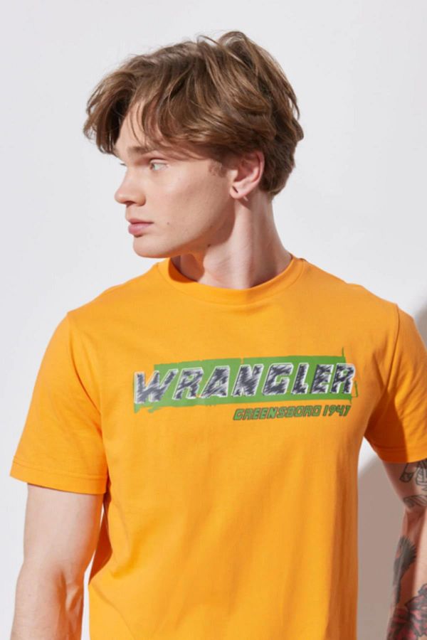 Wrangler W231257700 - Orange Printed Men's Crew Neck T-shirt