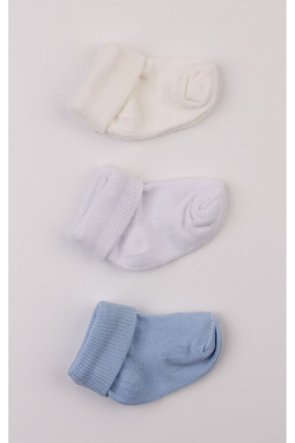 Mini Ropa-Ecru White Blue Cotton 3-Piece Baby Socks 1