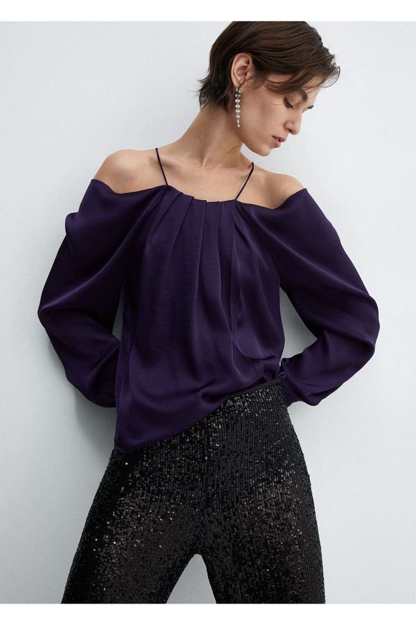 MANGO Woman-Blouse with open shoulders 1