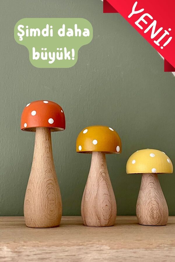 DORU Waldorf 3'lü Minik Doğal Organik Ahşap El Yapımı Mantar Oyuncak Seti Dekor Fotoğraf Çekimi