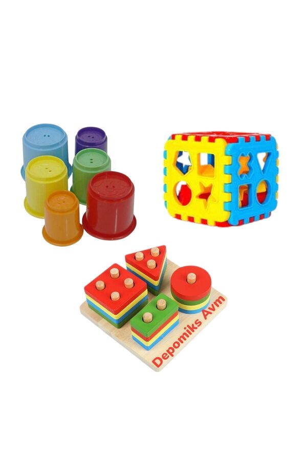 OyuncakZade Sevimli Bardak Kule Ahsap Geometrik Şekiller Bulmaca Eğitici Bul Tak Küp Bebek Duyu Oyuncakları