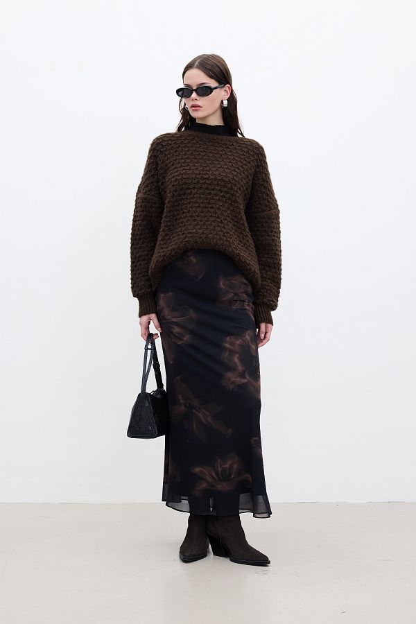 Manuka-Lotus Patterned Midi Tulle Skirt 1