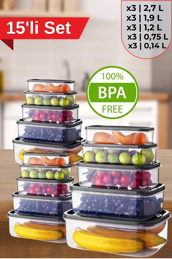Nefiz Home-15-Piece Clear Storage Set Without Bpa - Rectangular Fridge Organizer 1