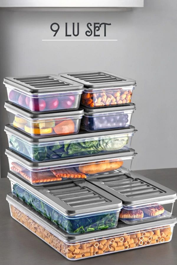 SAVLAR-Set of 9 Freshbox - Anthracite Storage Container Suitable for Microwave and Freeze 1