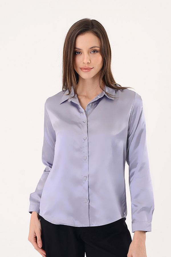 Hazel-Women's Light Draped Gray Satin Shirt 1