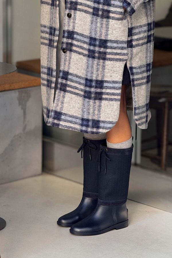NİŞANTAŞI SHOES-Royal Navy Blue Genuine Suede Women's Rain Boots 1