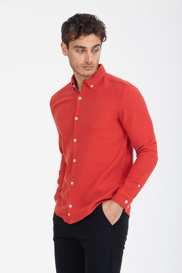 Klothy-Men's 100% Cotton Washed Slim Fit Shirt 1