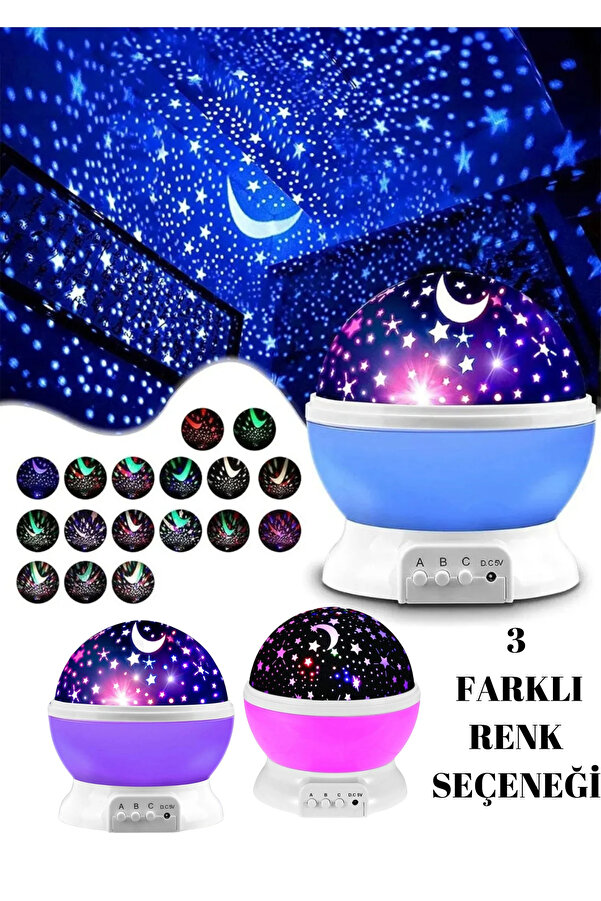 Laraheiser Projeksiyon Led Işıklı Ay Yıldızlı Gece Lambası Çocuk,Bebek,Genç Odası Uyumluve Hediyelik Çok Amaçlı