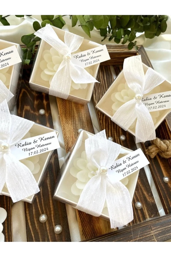 aralmini 20 Adet Süslemeli Lotus Mum, Nikah Şekeri, Doğum, Sünnet, Düğün Nişan Söz, Kına, Hediyelik