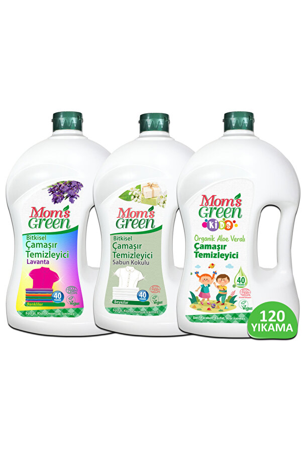 Mom's Green 3'lü Set- Çocuklar -Renkliler -Beyazlar İçin Organik Çamaşır Temizleyici 1500 ml X 3 Adet (120 YKM)
