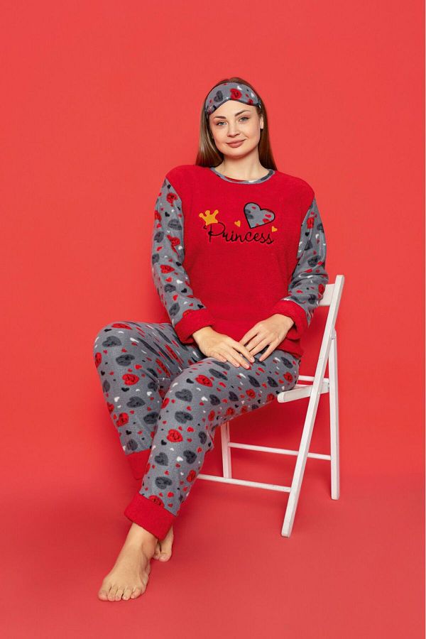 Asel-Heart Pattern Plus Size Fleece Pajamas Set 1