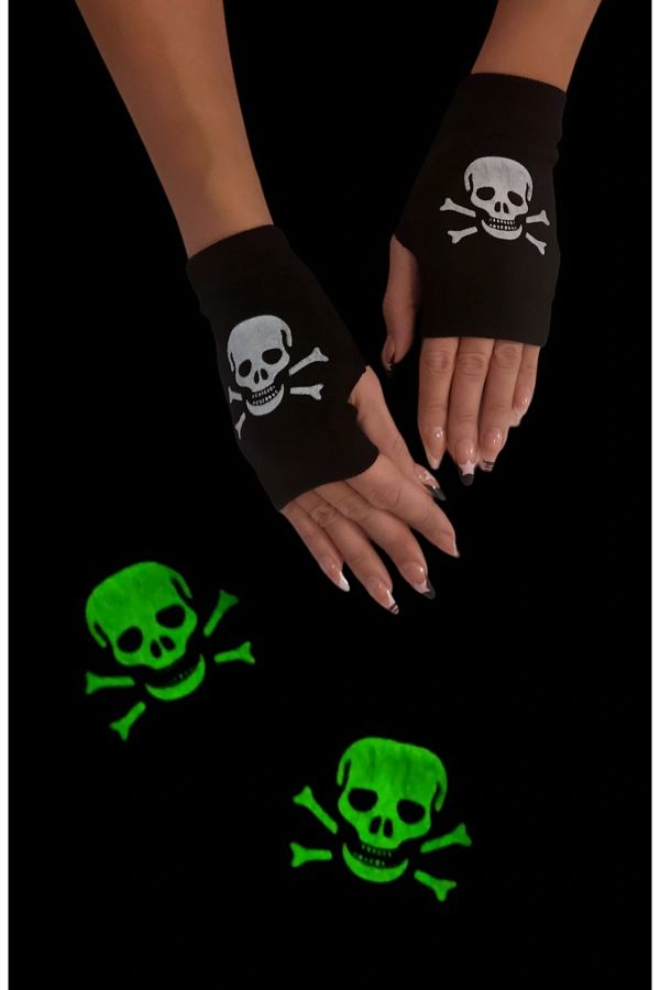 ZEYZEY MONKEY-Reflective Patterned Skeleton Printed Fingerless Gloves 1