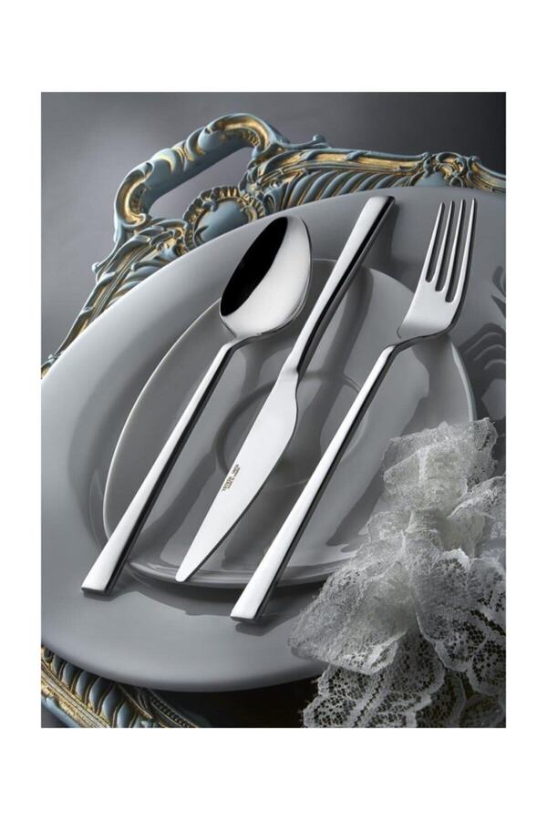 Yetkin-Lara Satin 24 Pieces Dessert Fork Spoon Knife and Teaspoon Set 1