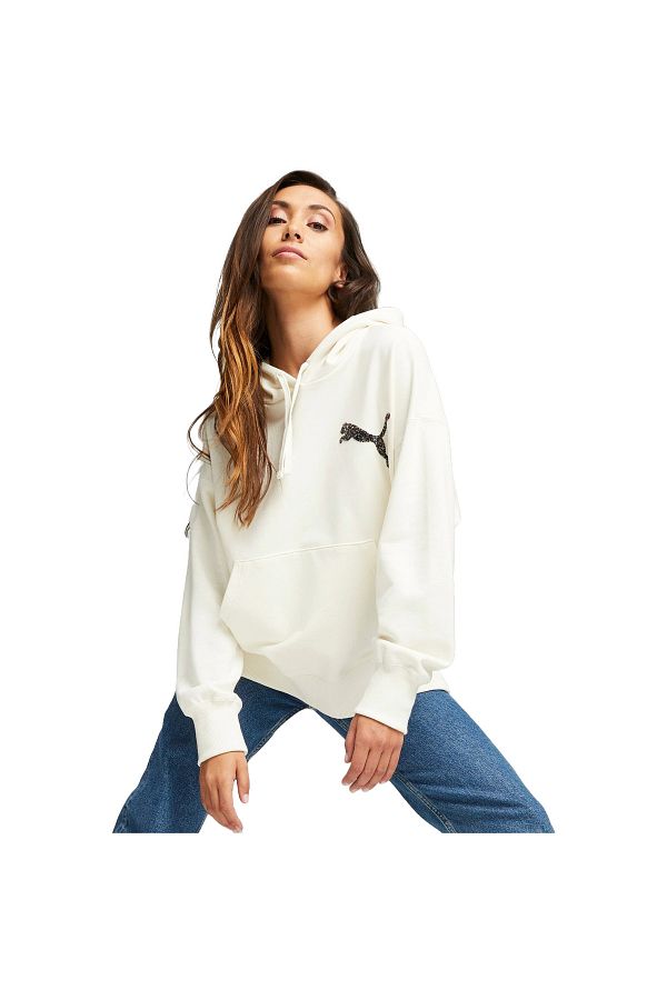 Puma-Hood Puma Swarovski Crystals Oversized Hoodie, White, Women 1