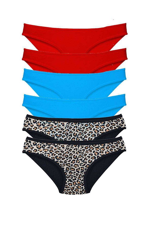 AC BOX-Chiloți slip damă Lycra 6 bucăți Leopard Roșu Albastru 1