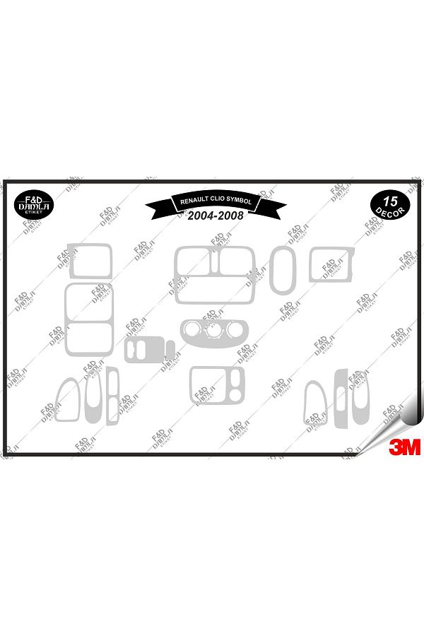 FD Damla Etiket-Renault Clio Symbol 2004-2008 Περικοπή κονσόλας γαντιών - Σετ 15 τεμαχίων ασημί μαόνι με επένδυση 1