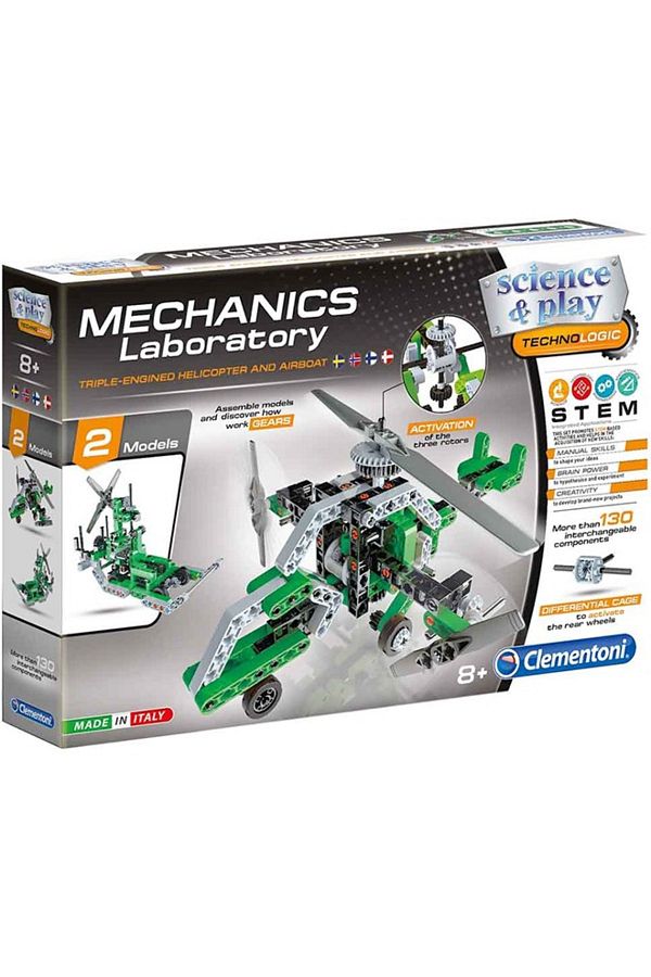 CLEMENTONI- 130-Piece Mechanics Laboratory - Triple Engine Helicopter and Airboat 1