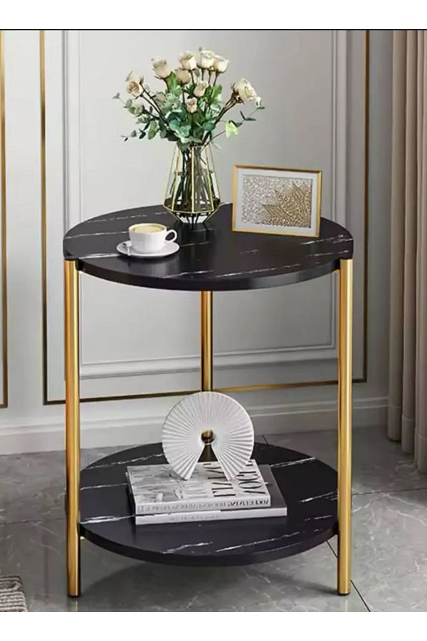 ALMUFARREJ-2-Tier Sofa Side Table, Small Round End Table Modern Bedside Table Coffee  Size:40 * 40 * 55 CM 1