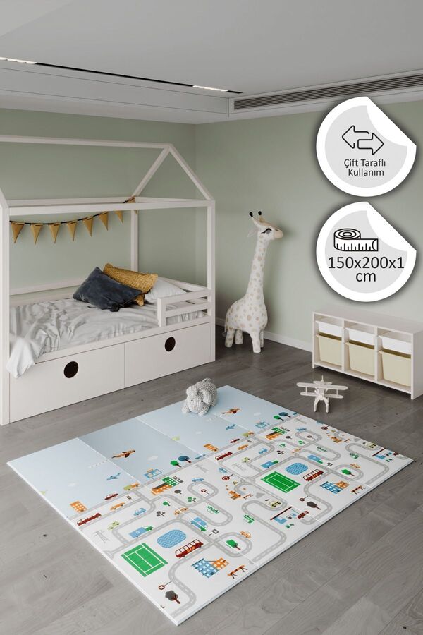 GLOBOMART City Pulse Katlanabilir Çift Taraflı Oyun Matı-Oyun Halısı 150x200x1 Cm (TAŞIMA ÇANTALI)