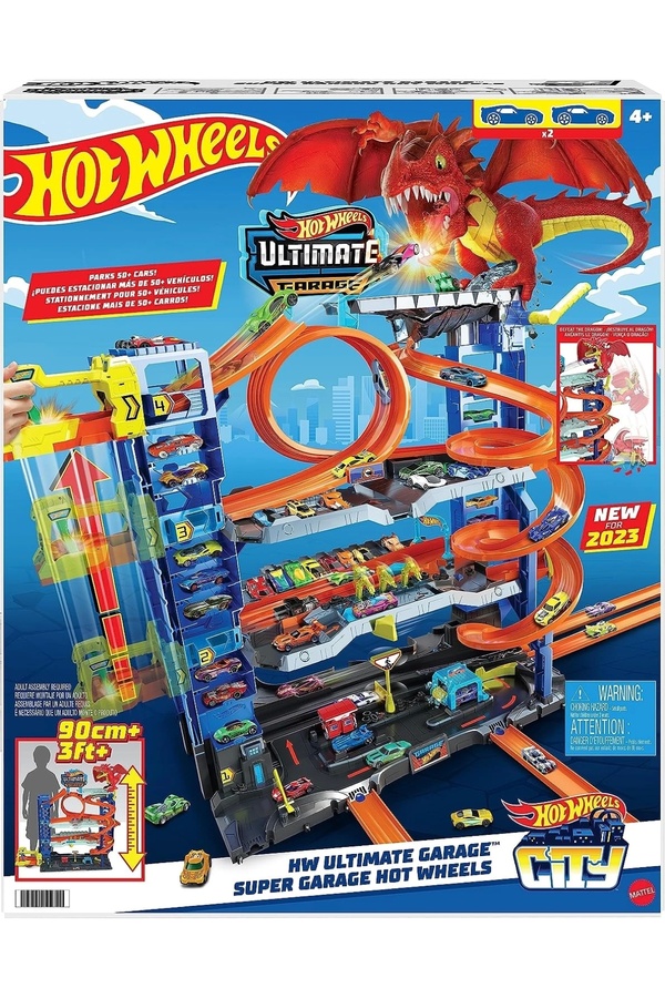 HOT WHEELS Yeni Ultimate Garaj 2 Metal Araba ve 50'den Fazla Arabalık Otopark İçeren Set HKX48