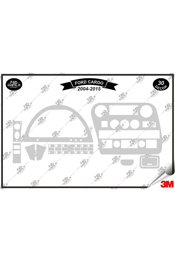 FD Damla Etiket-2004-2015 Ford Cargo Digital Dash Console Trim - Σετ 30 τεμαχίων ασημί μαόνι 1