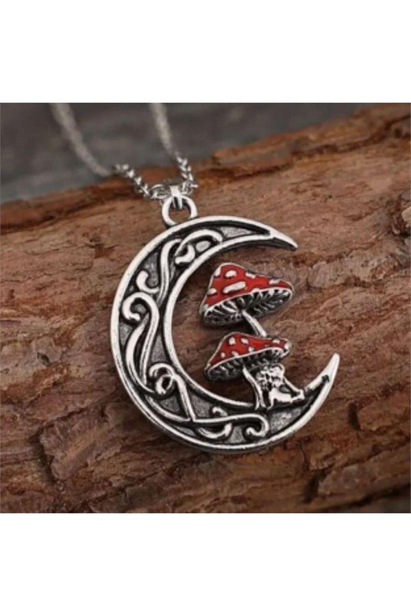 Köstebek-Twin Mushroom In The Moon Necklace 1