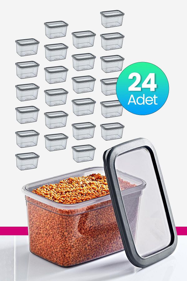 Smartware-Anthracite Set of 24 Rectangular Storage Containers - 1210 ml 1
