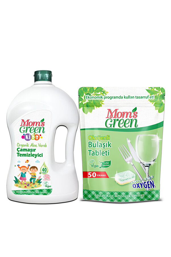 Mom's Green Kids Organik Çamaşır Temizleyici 1500 ml (40 Yıkama) ve Bulaşık Tableti (50 Tablet)