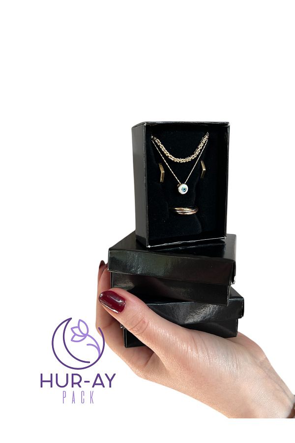 HUR-AY PACK-Black Cardboard Jewelry Box/Necklace, Ring, Earrings, Bracelet, Set of 5 Box/Pack of 24/with Black Sponge Inside 1