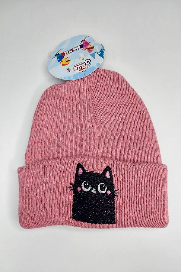 Hanece Kids-Pink Cat Embroidered Girl's Beret 1