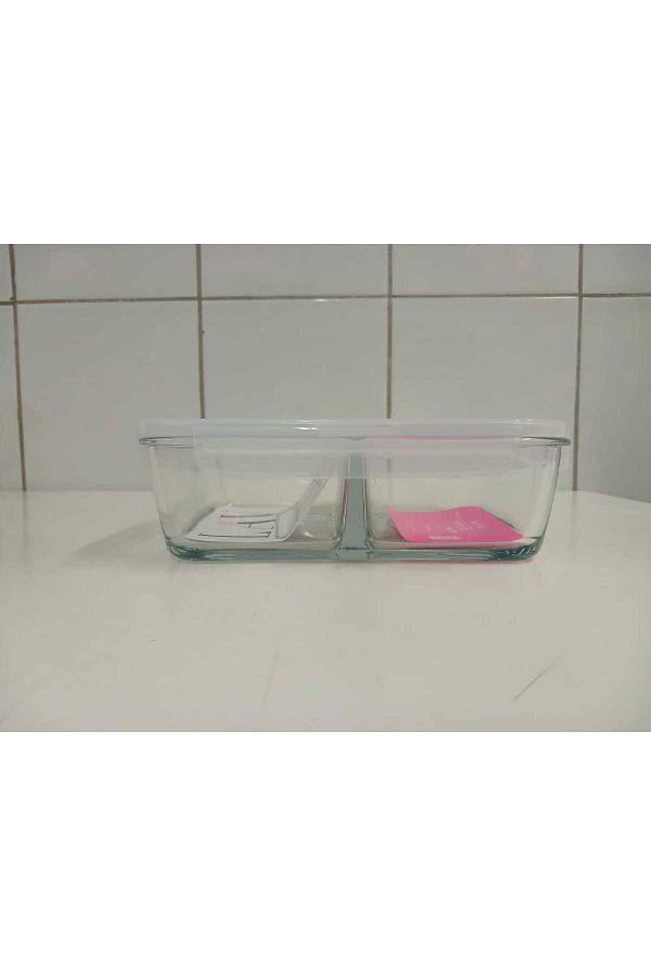Mask-Fresco Glass Compartment Interlocking Rectangular Storage Container 1 Piece 1700Cc White Lid La V 1