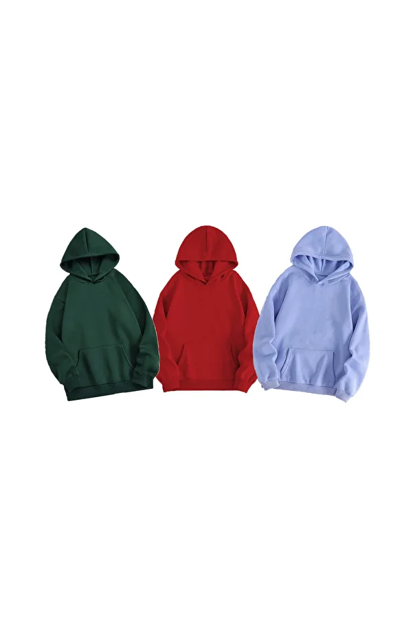 LA GULER-VESTITI 3 Culori Roșu Albastru Albastru Verde Oversize Hanorac 3 fire Bumbac Sardon Hanorace unisex 1