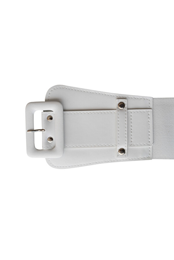 bayansepeti Stylish Design Faux Leather White Belt with Wide