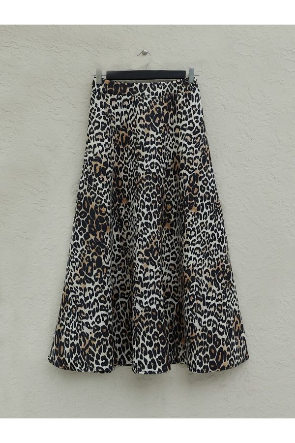 Modamorfo-Ecru Scuba Skirt - Leopard Print and Elastic Waist 1