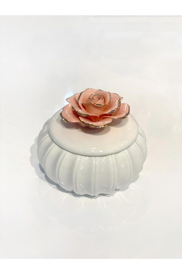 Kosova-White Salmon Round Porcelain Box 11cm 1