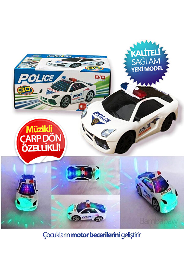 Satış Diyarı Işıklı Müzikli Polis Arabası - Çarp Dön Pilli Polis Arabası - Işıklı Sesli Oyuncak Araba