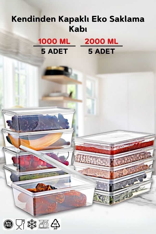 Nandy Home-Set of 10 - Self Covered 1 Lt. and 2 Lt. Storage Container Suitable for Deep Freezer 1