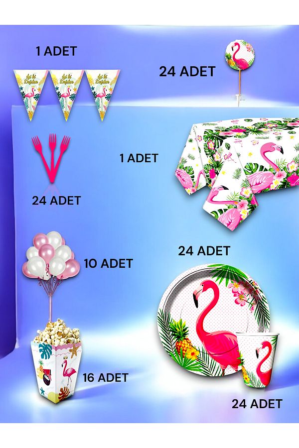 VibeHome-Σετ πολυτελείας με θέμα Flamingo για 24 άτομα - πάρτι γενεθλίων και διασκεδαστικές εκδηλώσεις 1