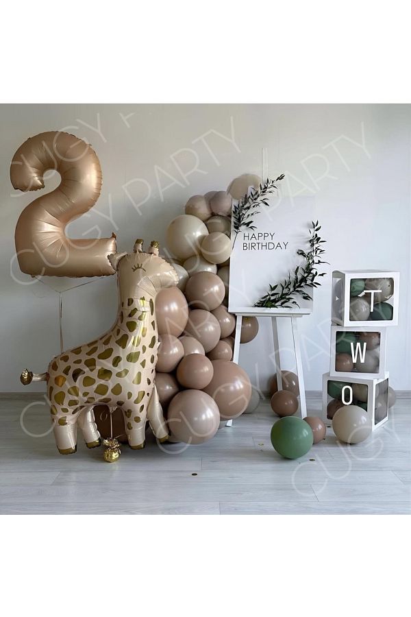 CUGY-Retro Colors Giraffe Figure Birthday Set with Transparent Box and Age Numbers 1