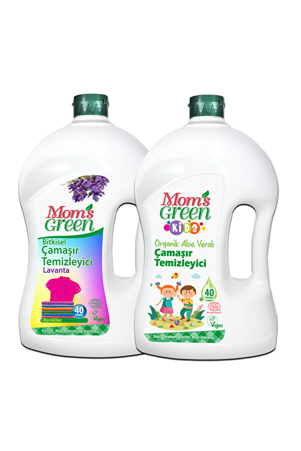 Mom's Green 1500 ml Kids Organik Çamaşır Temizleyici ve 1500 ml Bitkisel Çamaşır Temizleyi Renkliler İçin