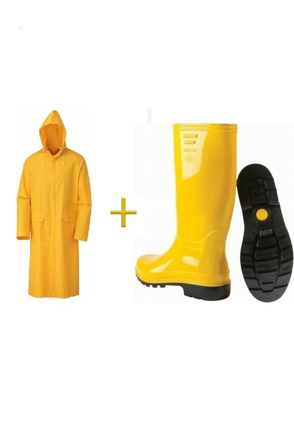 Toptancı Amca-Arısan Yellow Long Boots + Yellow Pvc Snap Hooded Raincoat 1