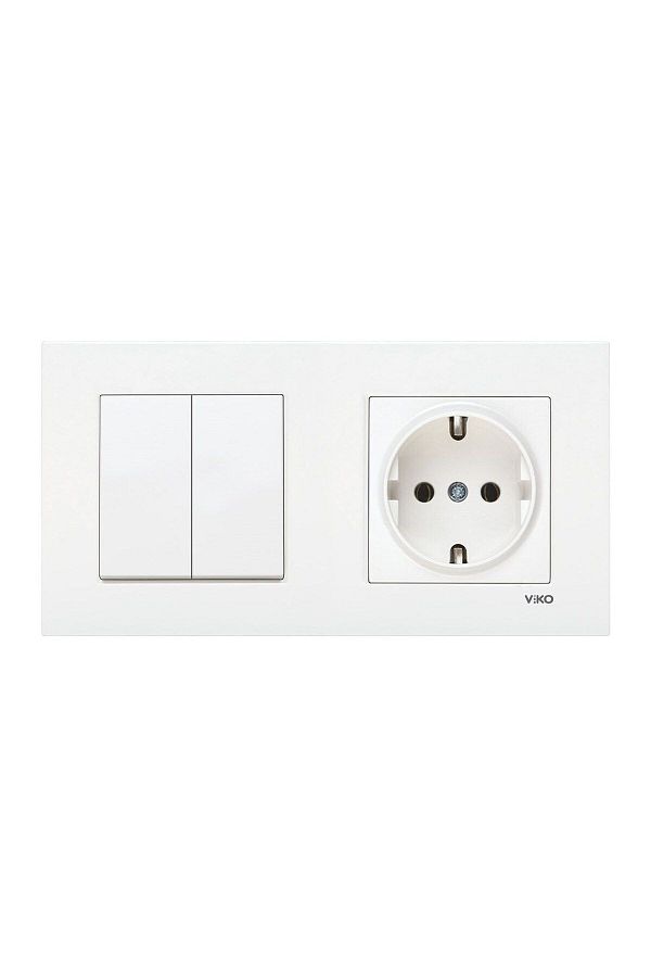 VİKO-Torunoğlu Elektrik Viko Karre White Set of 2 Commutator and Grounded Socket (Double Frame) 1