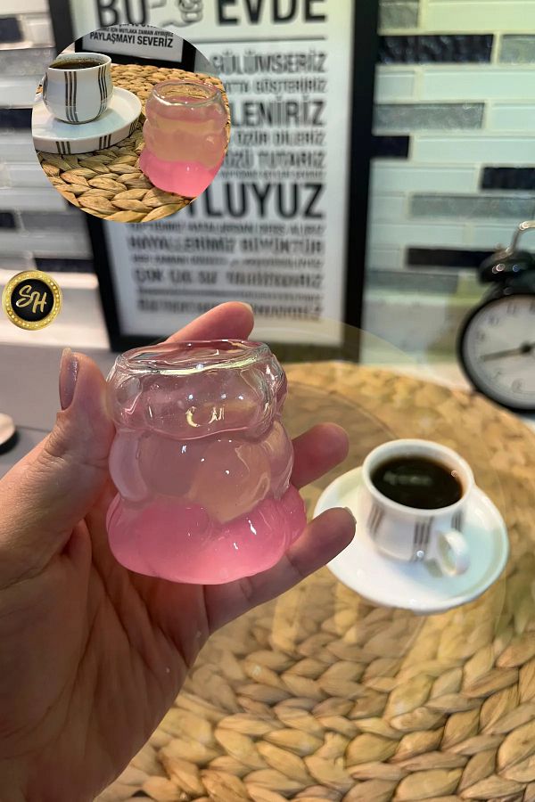 M Mimoza Park-75 مل 6 قطع من أكواب القهوة المزينة بالخرز، 6 قطع من أكواب العنب الصغيرة على شكل خرز، كوب تقديم القهوة 1