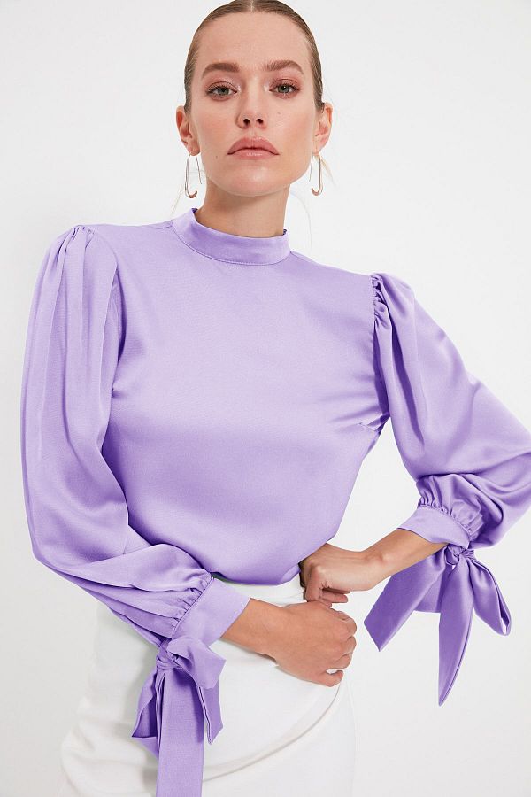 Trendyol Collection-Bluză țesătă cu detaliu de legare liliac TOFAW19FG0082 1
