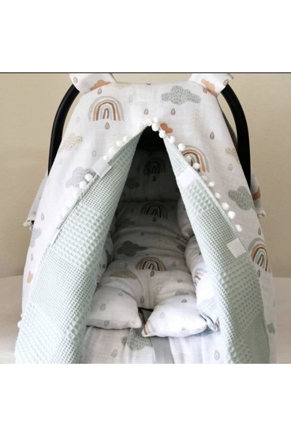 devadesign-100% Cotton Muslin Multi-Purpose Double Layer 3-Piece Stroller Set 1