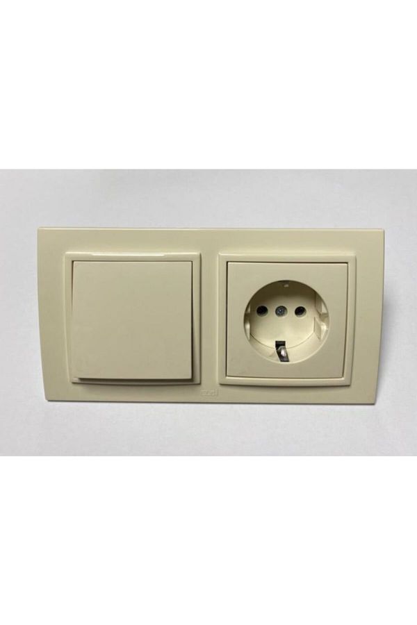 ELBİ-Zena Commutator and Socket Double Set - Grounded and Framed Cream 1