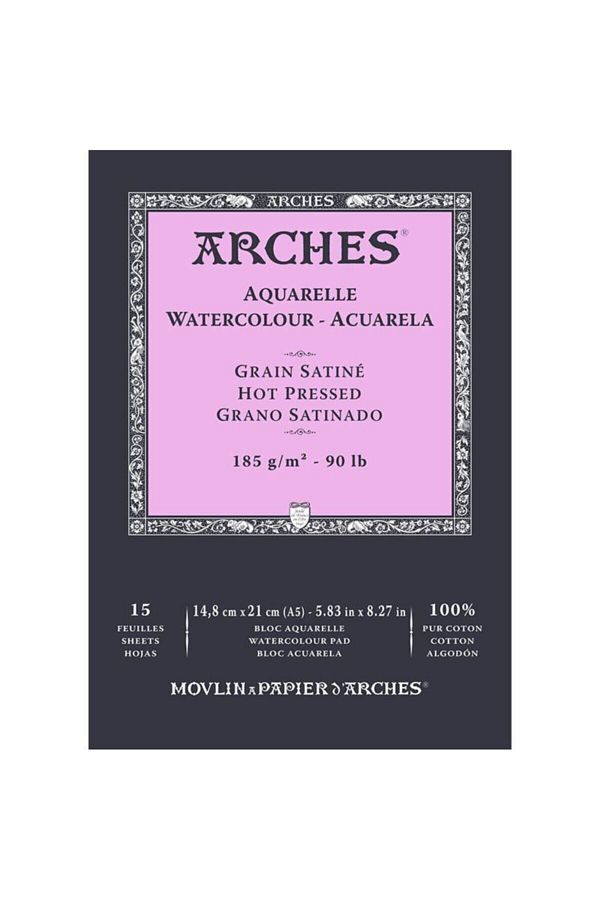 Arches-دفتر ملاحظات بلوك بالألوان المائية بالضغط الساخن 185 جم 15 ورقة 14,8x21 1