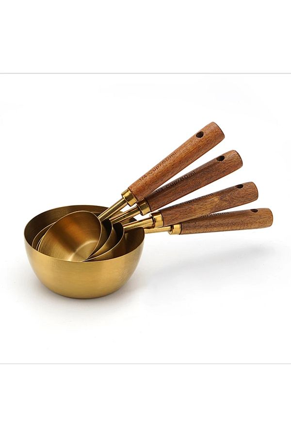 morponi-Gold Luxury Measuring Spoon - 4-Piece Wooden Handle Oval Model 1
