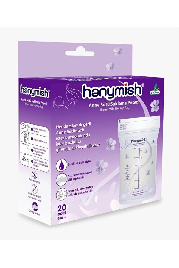Hanymish Süt Saklama Poşeti 20 Adet 200 Ml Kilitli Kapak