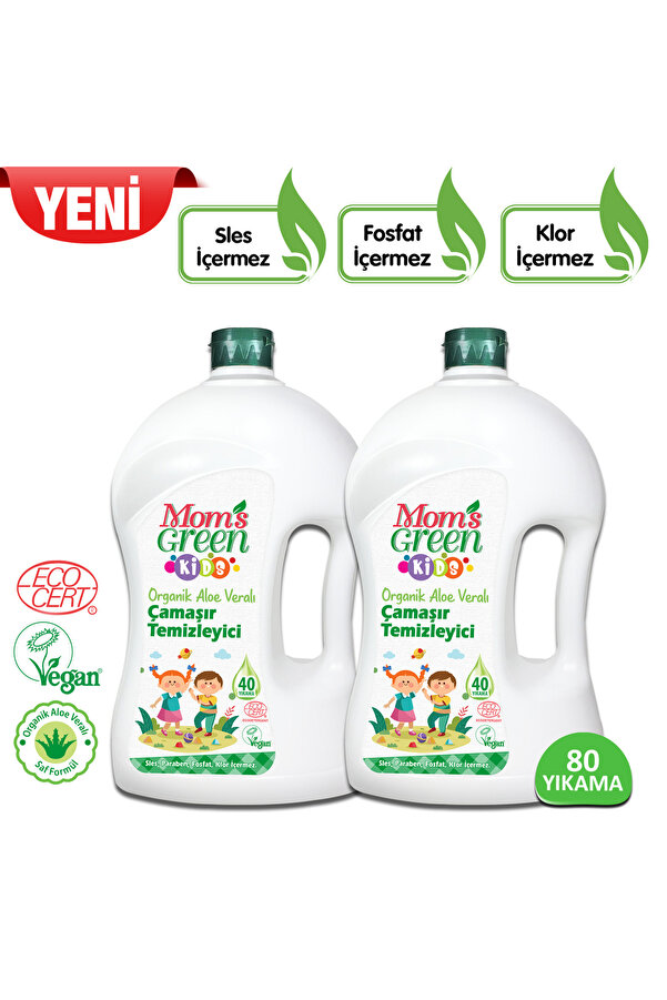 Mom's Green Kids Çamaşır Temizleyici Organik Aloeveralı 1500 ml X 2 Adet ( 80 Yıkama )